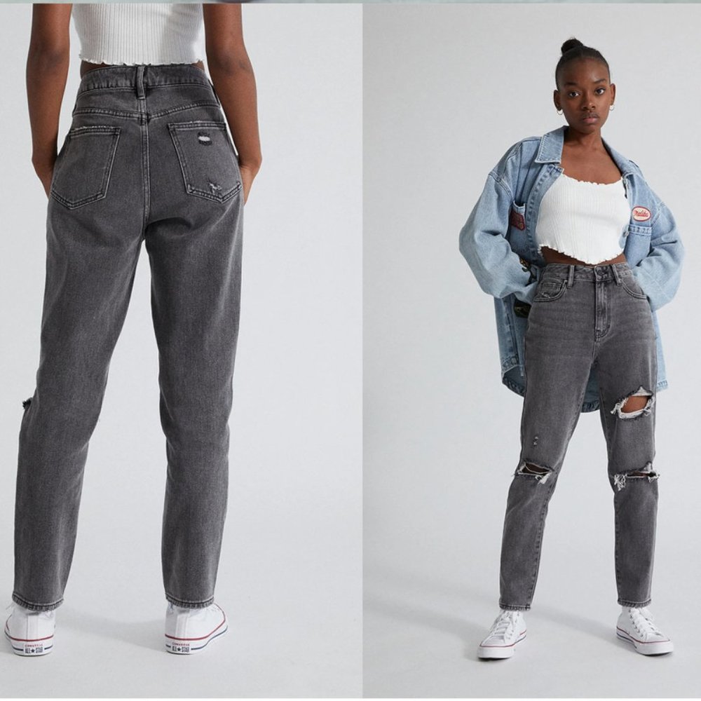 PacSun – Mom Jean, distressed, Faded Black, Size 26